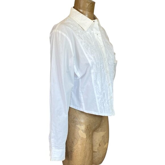 NWT Adobe Rose White Button-Down Lace Overlay Top Sz L #102P - Picture 3 of 10